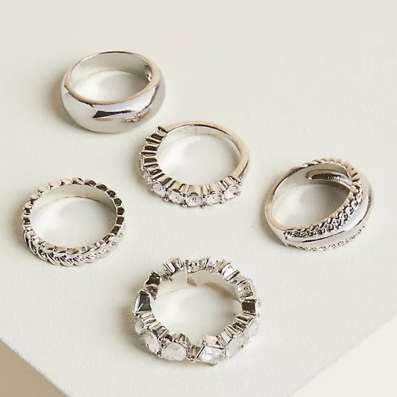 🆕️💍RHINESTONE SILVER-TONE RINGS - SET OF 5💍 - Picture 1 of 5
